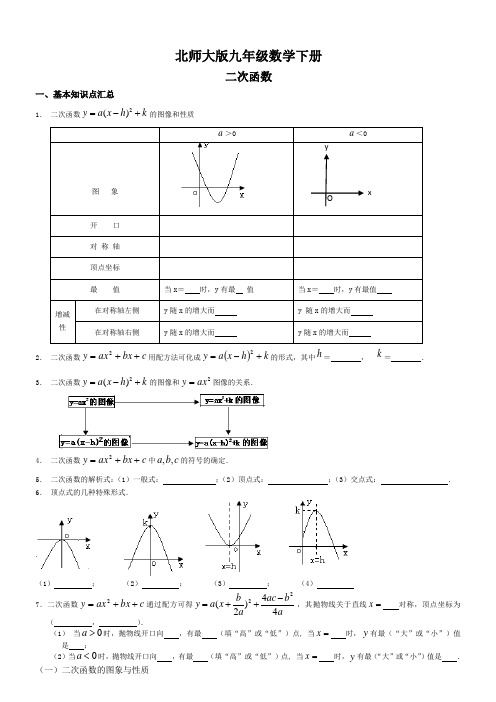 北师大版九年级数学上册 二次函数 知识点+经典练习题