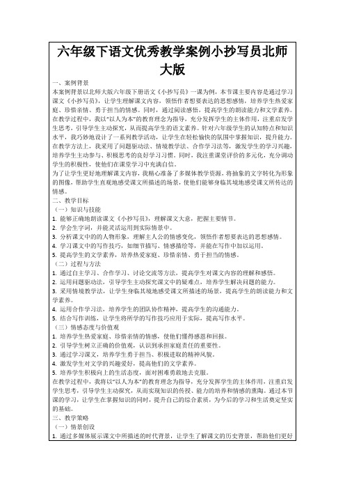 六年级下语文优秀教学案例小抄写员北师大版