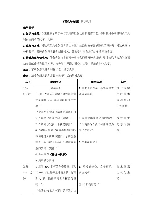 初中美术_喜悦与收获教学设计学情分析教材分析课后反思