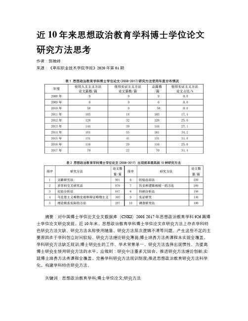 近10年来思想政治教育学科博士学位论文研究方法思考