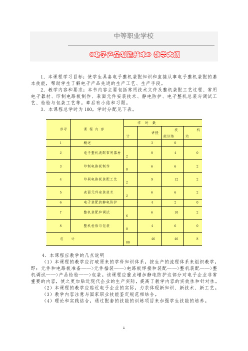 电子产品制造技术教学大纲