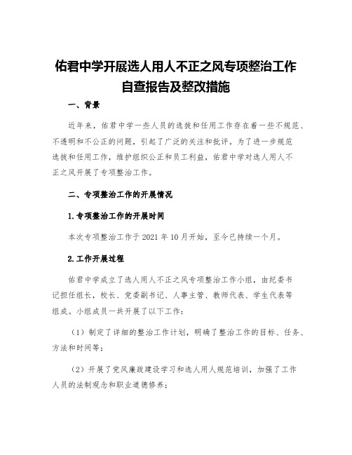 佑君中学开展选人用人不正之风专项整治工作自查报告及整改措施