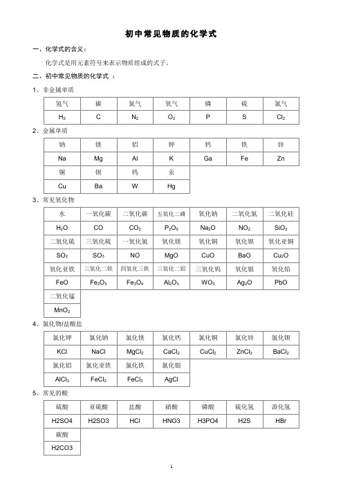 初中常见物质的化学式及其化学方程式(精编版)