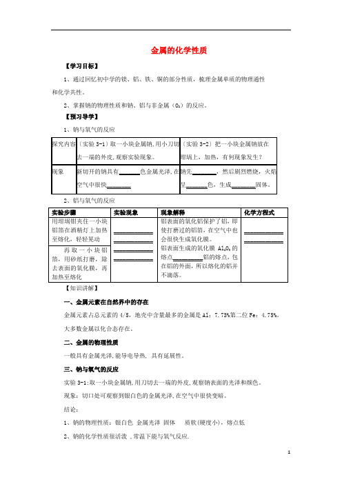 2019最新高中化学 第三章 金属及其化合物 3.1.1 金属的化学性质学案 新人教版必修1