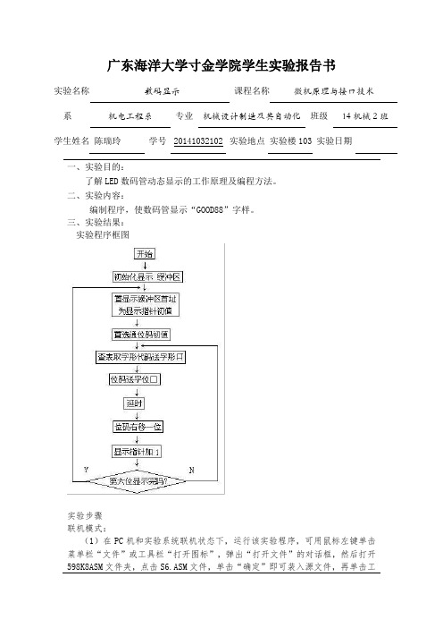 微机原理数码显示实验报告