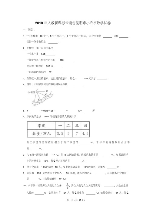 【精品】2018年人教新课标云南省昆明市小升初数学试卷(逐题解析版)