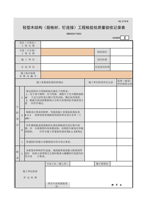 轻型木结构(规格材、钉连接)工程检验批质量验收记录表