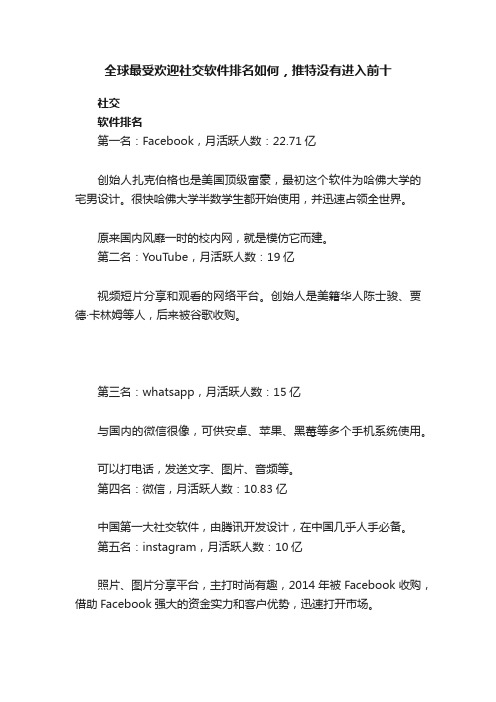 全球最受欢迎社交软件排名如何，推特没有进入前十