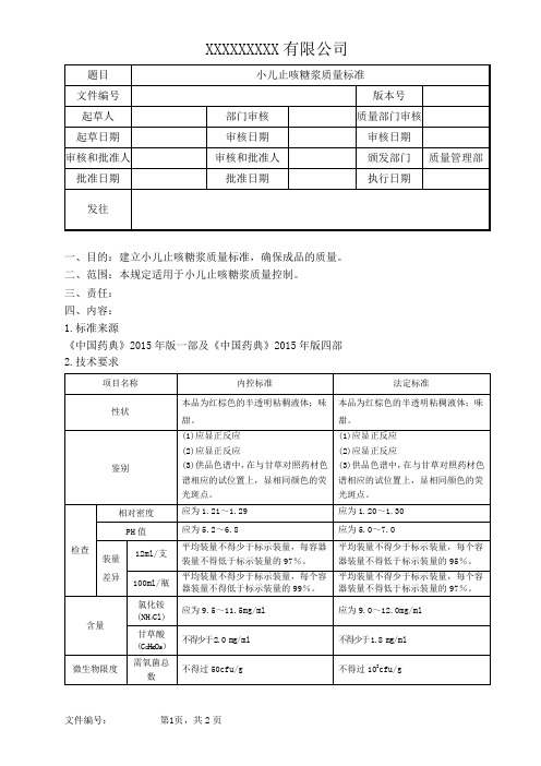 小儿止咳糖浆质量标准