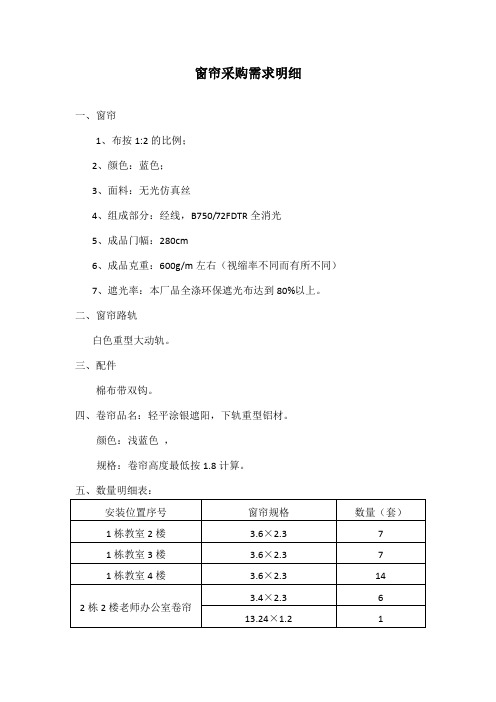 窗帘采购需求明细