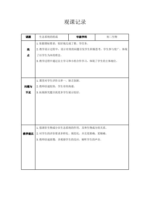 《第一节 生态系统的组成》观课记录-济南版生物八年级下册