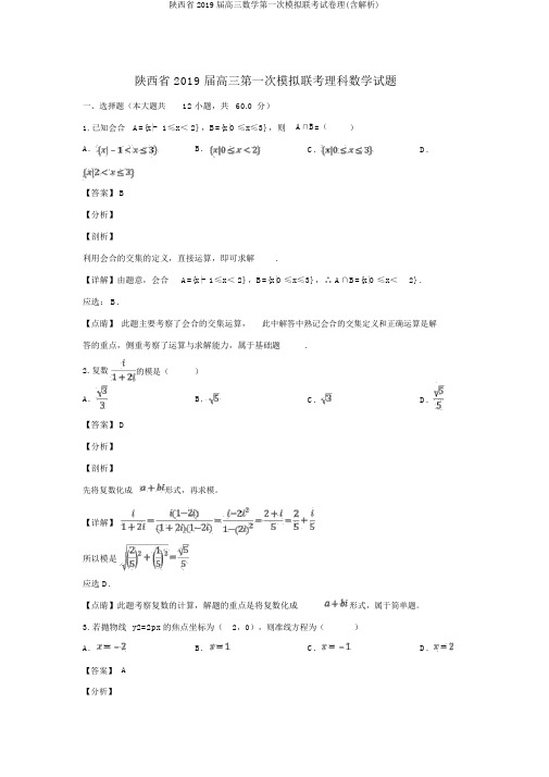 陕西省2019届高三数学第一次模拟联考试卷理(含解析)