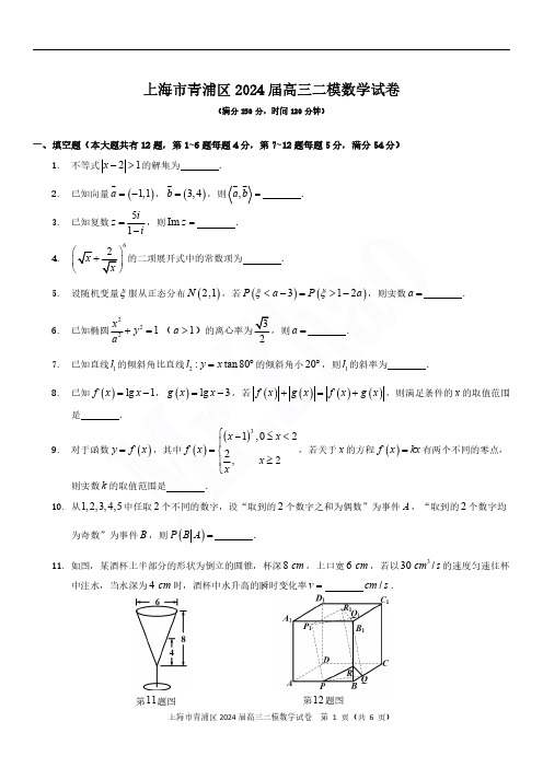 2024届上海市青浦区高三二模数学试题及答案