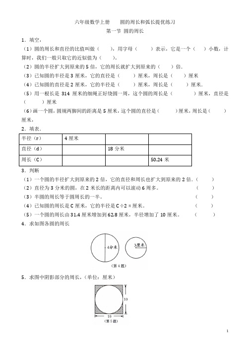 沪教版  六年级数学上册  第四章 圆的周长和弧长 提优训练卷