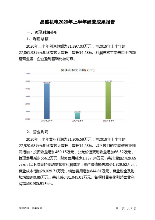 晶盛机电2020年上半年经营成果报告