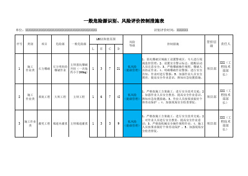 一般危险源辨识、评价控制措施表