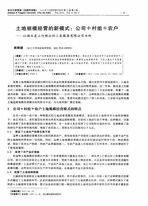 土地规模经营的新模式:公司+村组+农户——以湖北垄上行新公社