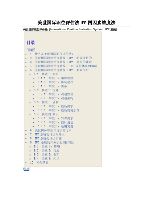 美世国际职位评估法IEP四因素维度法