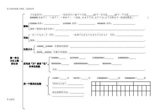 青岛版小学数学四年级上册1-4单元手抄报、思维导图、知识汇总96950