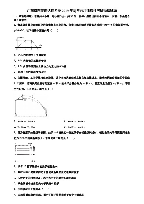 广东省东莞市达标名校2019年高考五月适应性考试物理试题含解析