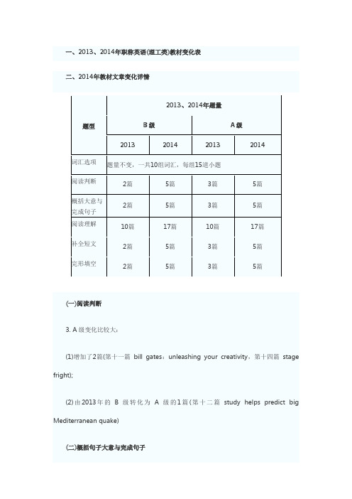 河北职称英语2014与2013职称英语教材变化(部分)