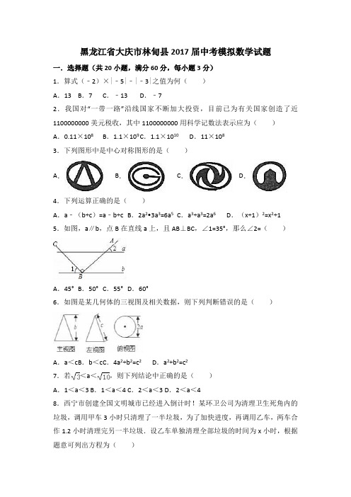 黑龙江省大庆市林甸县2017届中考数学模拟试题(含解析)