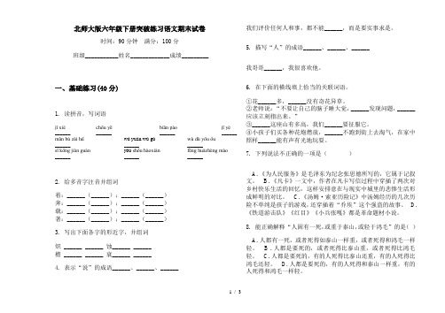 北师大版六年级下册突破练习语文期末试卷