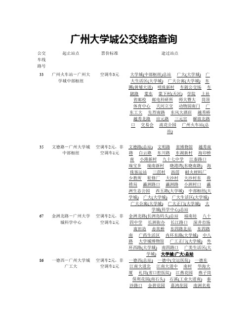 广州大学城公交线路查询