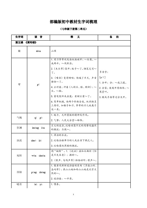 部编版七下第二单元生字词梳理