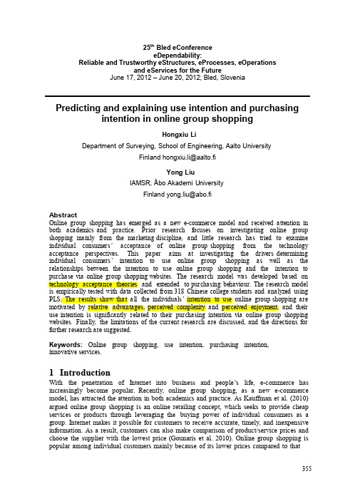 2012-Predicting and explaining use intention and purchasing intention in online group shopping