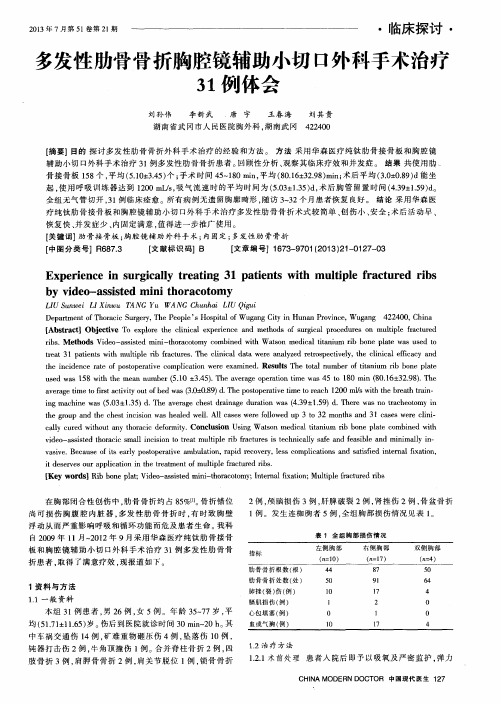 多发性肋骨骨折胸腔镜辅助小切口外科手术治疗31例体会