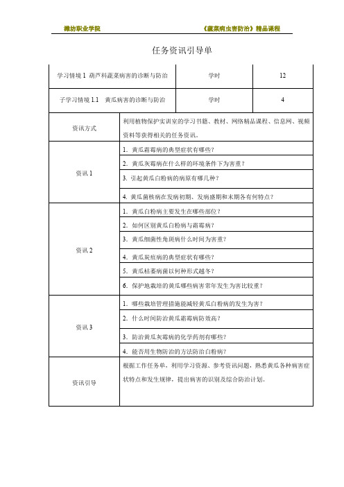 学习情境1葫芦科蔬菜病害的诊断与防治.