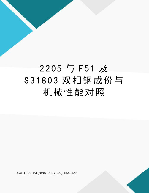 2205与F51及S31803双相钢成份与机械性能对照