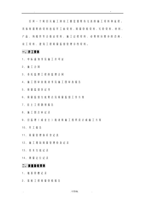 工程从开工前到竣工所需的所有资料