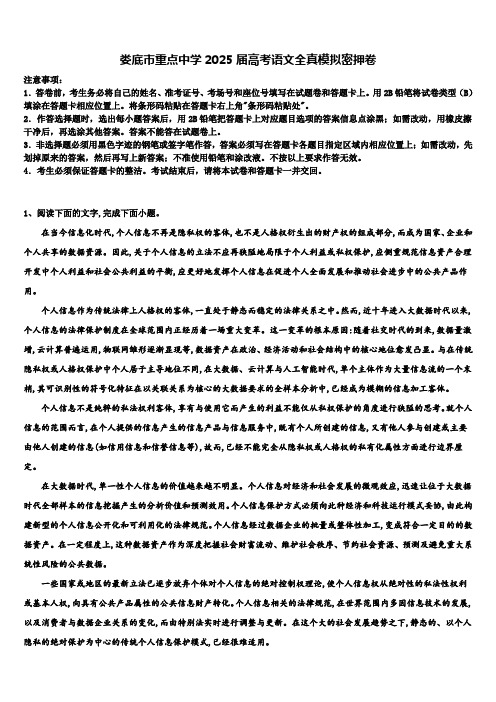 娄底市重点中学2025届高考语文全真模拟密押卷含解析