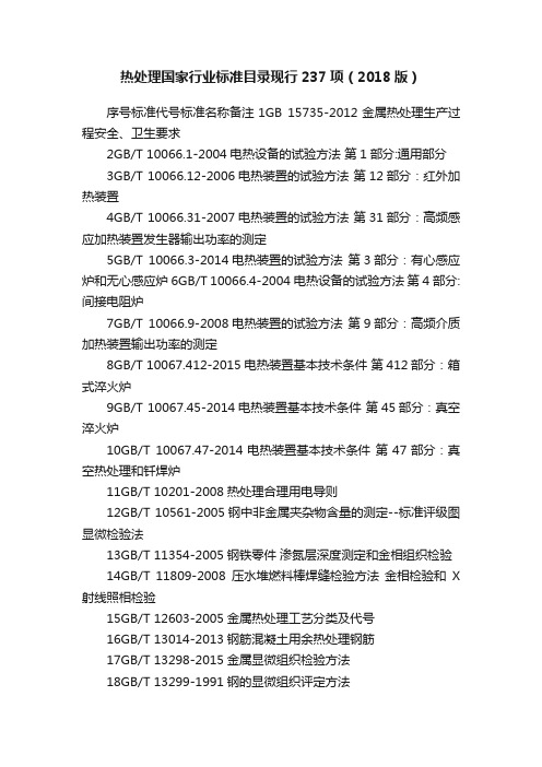 热处理国家行业标准目录现行237项（2018版）