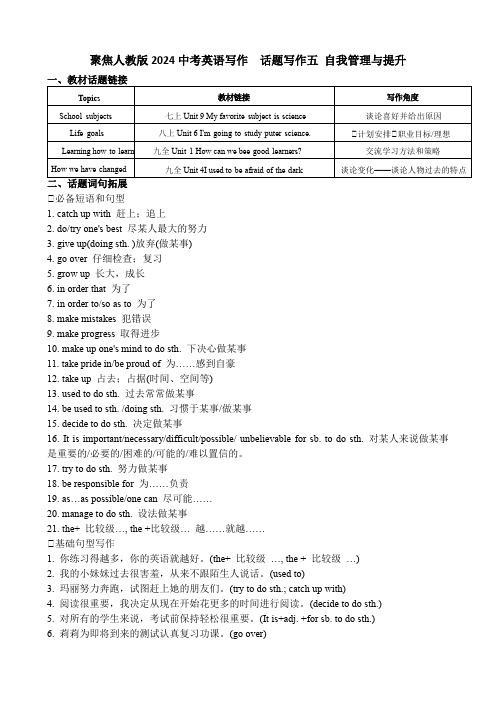 2024年聚焦人教版中考英语写作-话题写作五自我管理与提升