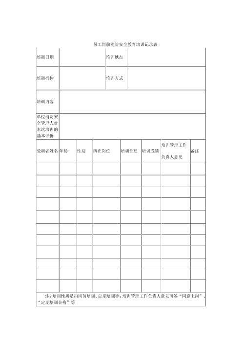 员工岗前消防安全教育培训记录表