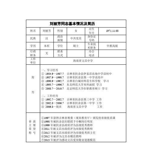 刘丽芳同志基本情况及简历