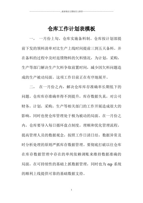 仓库精编工作计划表模板