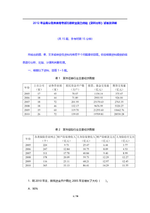 云南公务员录用考试专项题库：资料分析【历年真题及详解(2007~2012年)】【圣才出品】