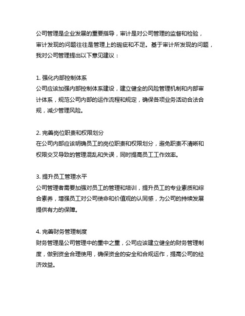 结合审计发现问题,谈谈对公司管理的意见建议