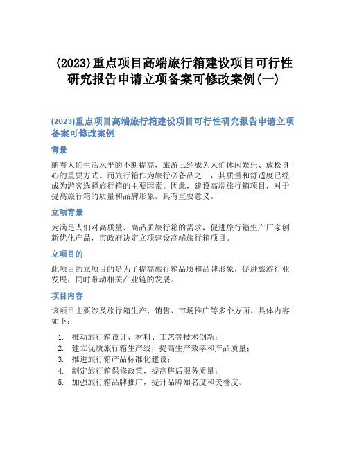 (2023)重点项目高端旅行箱建设项目可行性研究报告申请立项备案可修改案例(一)