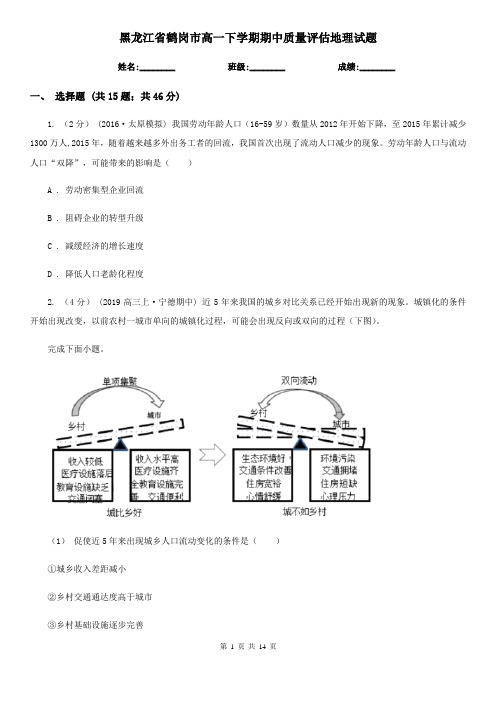 黑龙江省鹤岗市高一下学期期中质量评估地理试题