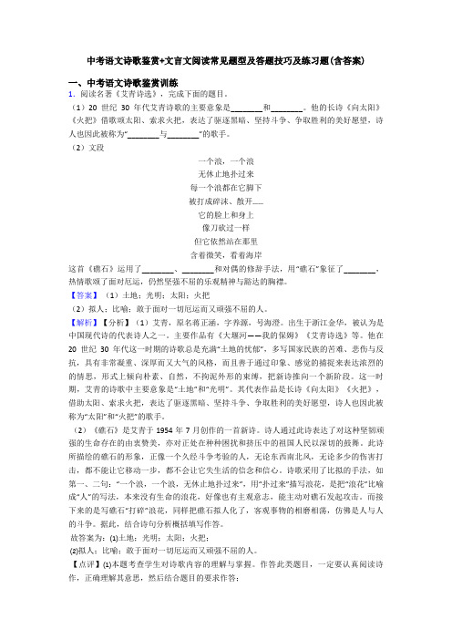 中考语文诗歌鉴赏+文言文阅读常见题型及答题技巧及练习题(含答案)