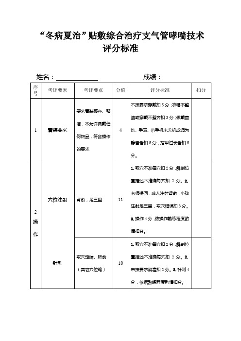 “冬病夏治”贴敷综合治疗支气管哮喘技术评分标准