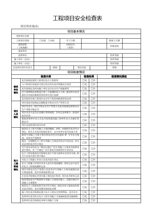 在建工程项目安全检查表