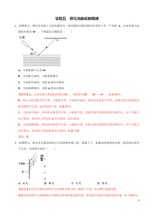 实验5 (考点精练)探究光的反射规律(解析版)-备战2021年中考物理30个专题实验突破