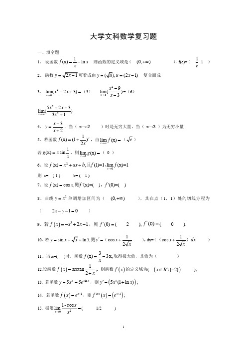 大学文科数学复习题(带答案)