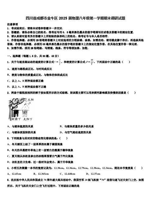 四川省成都市金牛区2025届物理八年级第一学期期末调研试题含解析